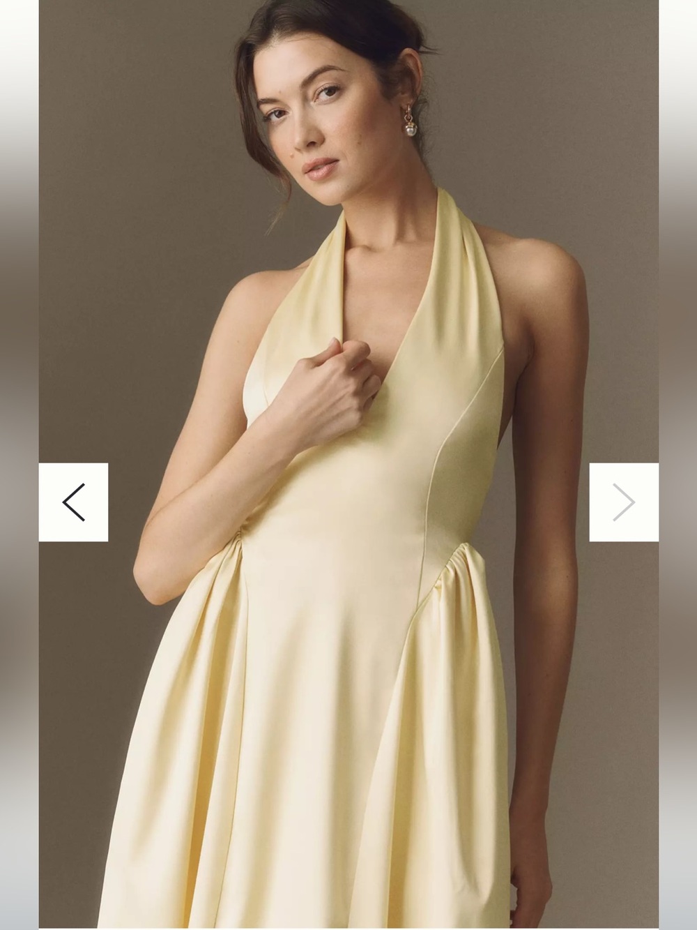 Anthropologie BHLDN Plunge Halter-Neck Satin Maxi Dress in Butter Yellow